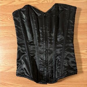 Daisy Satin Structured Black Front Zipper Back Lace up Corset top sexy dark sz S
